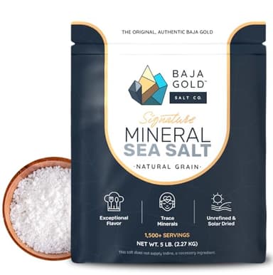 Baja Gold Mineral Sea Salt - Recommended by Gary Brecka - Organic Natural Grain Salt for Cooking & Baking | Low Sodium, Authentic Baja Salt | Ideal for All Culinary Creations | 5 lb. Resealable Bag, 1,500+ Servings
