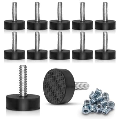 lleduli 12 Pack All-Rubber 1/4"-20 UNC Leveling Feet with Inserts, Adjustable Levelers for Table Chair Stool Legs - 0.35" to 0.85" Height Range, Anti-Slip