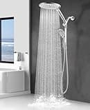 MakeFit Dual Handheld Shower Head Combo, 2-in-1 Rain Shower Heads System 8 Inch Rainfall Shower Head and 10 Modes High Pressure Hand Held Showerhead with Built-in Power Wash