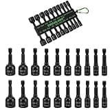 20-Piece Magnetic Nut Driver Set, Metric & SAE 1/4" Hex Shank, Drill Socket Set, Impact Driver Bit Set, Magnetic Bit Holder with Aluminum Alloy Snap Clip, Quick Change Tool