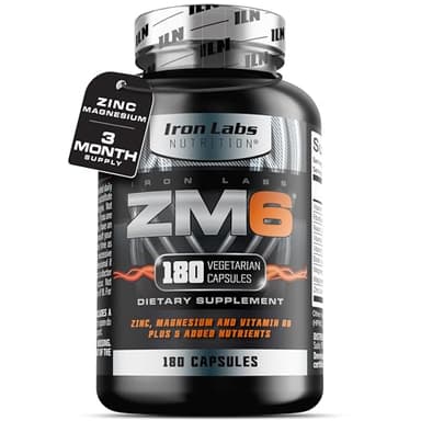 Iron Labs ZM6 - High Strength Zinc and Magnesium Supplement - 180 Vegetarian Capsules (3 Month Supply) - Super Enhanced Zinc Magnesium Aspartate and B6 Complex