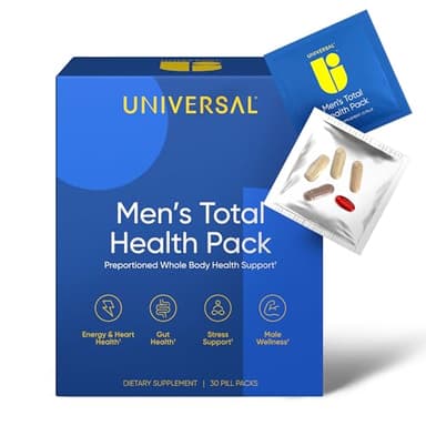 Men's Total Health Daily Vitamin Packs - 22 Essential Minerals & Vitamins for Men, All-in-One Multivitamin Supplement for Energy, Stress Support, Heart, Gut Health with Krill Oil, Adaptogens - 30 Pack
