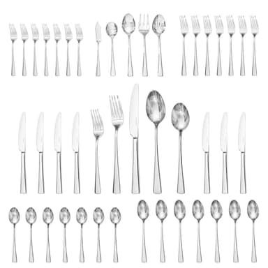 KINGSTONE Silverware Set for 8, 45-Piece Forged 18/10 Stainless Steel Flatware Set with Serving Utensils, Mirror Finish Cutlery Set Dishwasher Safe for Home, Restaurant, Wedding, Party