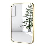 JENBELY 22x30 Inch Gold Bathroom Mirror, Brushed Brass Gold Metal Framed Rectangular Mirror with Rounded Corner, Bathroom Vanity Mirror for Bedroom or Living Room, Horizontal/Vertical