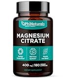 Magnesium Citrate Powder Capsules 400mg - 180 Count Veg Caps - PhiNaturals Supplements - Nervous System Support and Enzyme Function