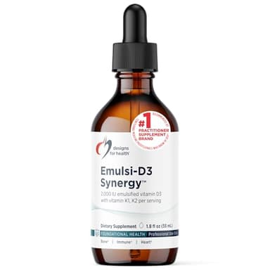 Designs for Health Emulsi-D3 Synergy 2000 IU Vitamin D Liquid with Vitamin K - Emulsified Liquid D3 K2 Drops for Immune System Support & Bone Health - Gluten-Free + Non-GMO (55 Servings / 1.8oz)