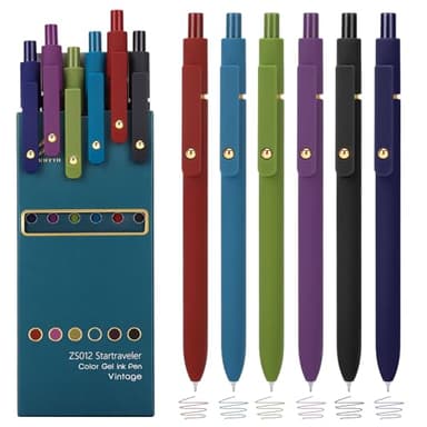 Ddaowanx Colorful Gel Pens, 0.5mm Fine Point Retractable,Multi Colored Pens for Journaling and Sketching,School Supplies,Stuffers for Teens, Gifts for Women (6Pcs-Vintage Colors)