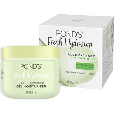 POND’S Fresh Hydration Gel Moisturizer – 24 HR Hydration with Aloe Vera Extract, Vitamin E & B3 Niacinamide – Alcohol & Oil-Free Face Moisturizer – Dermatologist Tested, 3.4 oz