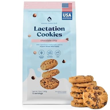 Lactation Cookies Breastfeeding Supplement - Chocolate Chip - Support Mothers Breast Milk Supply Increase - with Brewers Yeast Powder, Oat Flour, and Flax for Lactation - Fenugreek Free - 10oz