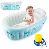 PandaEar Baby Inflatable Bathtub, Portable Travel Baby Infant Bath Tub Toddler Bathtub with Air Pump, Foldable Non-Slip Shower Basin Mini Air Swimming Pool for Newborn (Whale Blue)