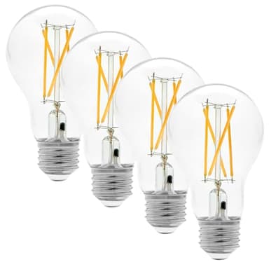 Maxxima A19 Dusk to Dawn LED Edison Light Bulb, 60 Watt Equivalent, 800 Lumens, 2700K Warm White, Vintage Styled Filament Light Sensing Bulb, UL Listed, 4 Pack