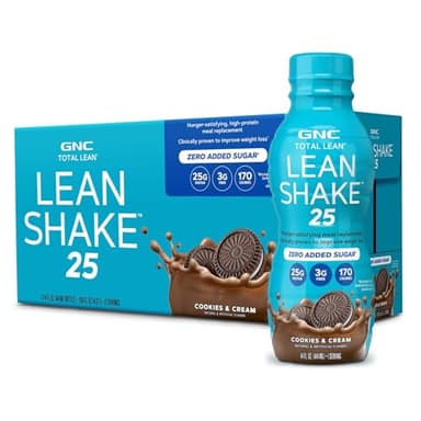 GNC Lean Shake 25 Protein Shake, Clinically Proven Weight Management, Meal Replacement, 25g Protein with Zero Added Sugar, Ready To Drink, Cookies and Cream, Pack of 12