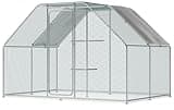Large Metal Chicken Coop Run with Climbing Frame, Outdoor Walk-in Poultry Cage Flat Top with Waterproof&Anti-UV Cover, for Outdoor Backyard Farm, Silver (118" L x 118" W x 78.7" H)