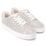Qinpos Rhinestone Sneakers for Women Sparkle Tennis Shoes Glitter Bling Sparkly Sneakers Platform White Fashion Bedazzled Shoe Sequin Tennis Shoes for Wedding Party Bride Dress