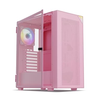 Vetroo AL800 Mid Tower ATX PC Computer Case - Door Opening Design Tempered Glass, Adjustable LED Strip, Pre-Installed ARGB & PWM FDB Fan in Rear, Support for 50 Series GPUs - Pink
