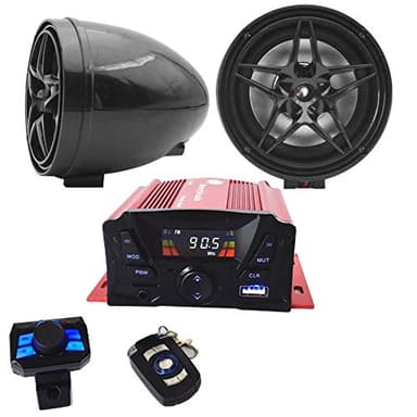 XYC 12V Motorcycle Waterproof FM USB 4 Channel 3 Inch UTV ATV Bluetooth Amplifier Sound System Audio Stereo Hand-Free Speakers Audio (2 Speakers Black)