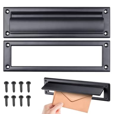 Qlvily 13-Inch Stainless Steel Mail Slot for Front Door – Includes Cover & Mounting Screws, Black (13" x 3.7"), 1 Pack