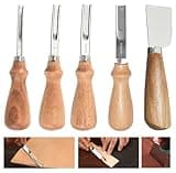 XILEWHZF Leather Edge Skiving Beveler Tool 5 Set,Leather Cutting Knife,French Beveler,Wide Mouth Leathercraft Edge Skiving Beveler Leather Trimmer with Wooden Handle Four Sizes(4mm,6mm,8mm and 10mm)