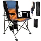 QUYUAN Heated Camping Chair with 20,000 mAh Battery, Fully Padded Heated Camp Chairs, Loog-Lasting for 500 Mins, Heavy Duty Folding Chairs Supports 500 lbs for Camping, Outdoor Sports, Picnics, Beach