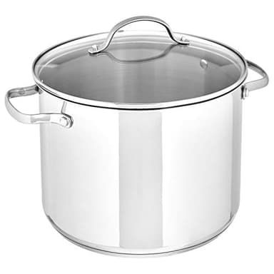 Amazon Basics Stainless Steel Induction Compatible Stock Pot with Glass Lid, Oven Safe, Dishwasher Safe, Sturdy, 8 Quart, Silver