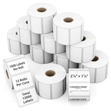 Labelchoice 2.25" x 1.25" 3-Proof White Direct Thermal Labels for Zebra ZD410 ZD411 LP2824 ZD421 ZD420 GK420D, 12 Rolls 12000 Pcs 2-1/4x1-1/4 Barcode Return Address Labels Used with Rollo MUNBYN