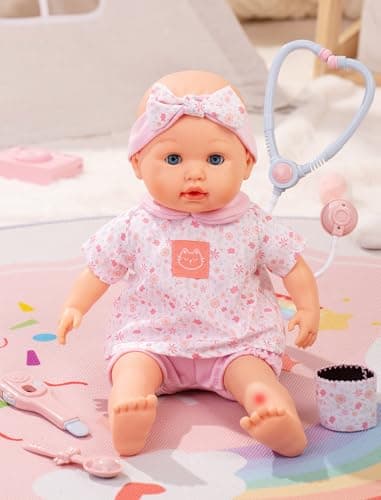 Mother Love Interactive Baby Dolls,15 inch Health Features Doctor Kit, Talking Baby Doll with Heartbeat Sound Stethoscope, Medical Checkup Playset, for 3+ Year Old Girls Gifts, Pretend