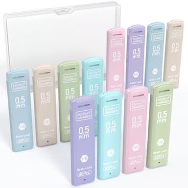 Four Candies 0.5mm Lead Refills in Case, Pack of 720 PCS Black HB #2 Break Resistant Mechanical Pencil Refills, 12 Tubes of 0.5 Lead, 60 Pieces per Tube