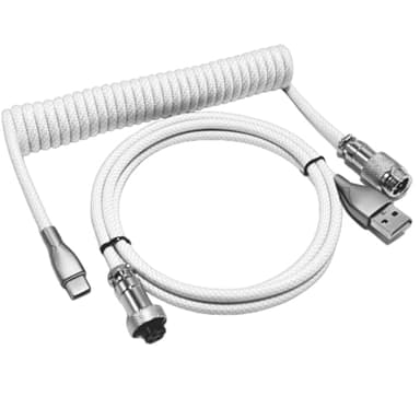 Yajouwin USB C Coiled Keyboard Cable - Gaming Keyboard Coil Cord,Custom Type Braided Mechanical Keyboard Cable with Detachable Metal Aviator Wire, 1.5M USB-C to USB-A, Computer Decoration Wire White