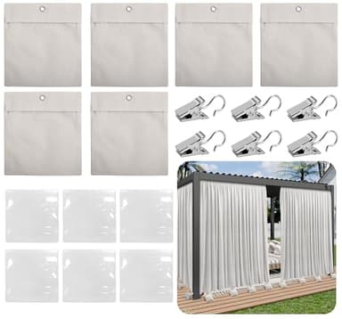 LFUTARI 6 Pack Outdoor Curtain Weights Bag, 15oz Patio Curtain Sandbag with Sealed Bags and Clips, Reusable Drapery Weighted Bags for Home Outdoor Pergola Gazebo Front Porch (Grey)