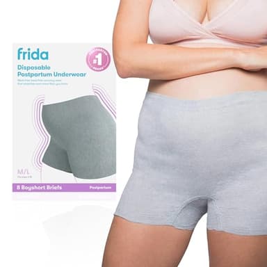 Frida Mom 8pc Postpartum Underwear, Disposable Boyshort Panties, Seamless, Stretch Support, New Mom Essentials, Size Regular (28in-42in)