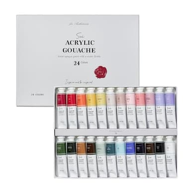SUI Gouache Professional Artist Acrylic Gouache Paint Set 24-Color Premium Set (20ml Tubes) | High-Opacity Satin Finish Acrylic Gouache for Illustrators, Designers & Fine Art Painting
