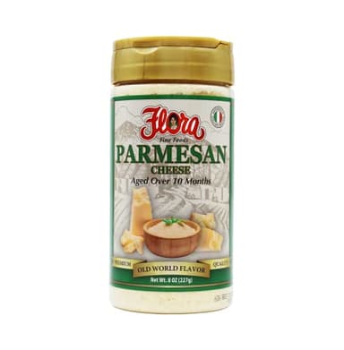 Flora Grated Parmesan Cheese, Aged Over 10 Months, Authentic Italian Old World Flavor, Premium Grated Parmesan for Pasta, Pizza, Salads and More, 8 oz