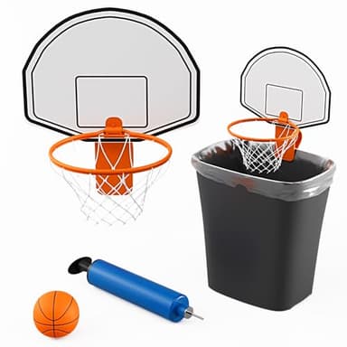 AISLE 3 ESSENTIALS Mini Basketball Trash Can Hoop Set – Clip-On Hoop with Backboard, Inflatable Ball & Pump – Indoor Office Desk or Dorm Game for Kids & Adults, Fun Gift Idea for Home or Work