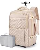 BAGSMART Rolling Backpack for Women, Wheeled Backpack with Packing Cube, Travel Backpack with Wheels, Carry On Suitcase Bag with Wheels 17 Inch Large Roller Backpack, Champagne