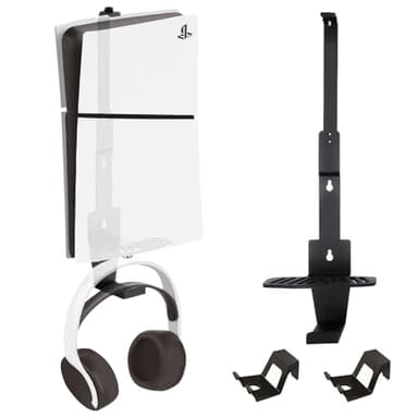 AEWOTING PS5 Wall Mount, Heavy-Duty Steel Mount Kit for Protection & Cooling with 2 Controller Holder and Headset Holder,Compatible with All PS5 Models Including Slim, Pro, Original(Black)
