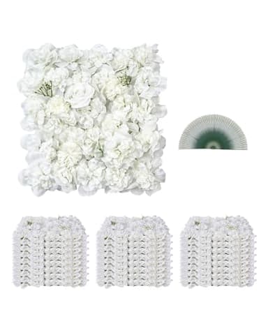 VEVOR 3D Flower Wall Panel, 24 PCS 15 x 15 inch, Artificial Floral Wall Background Mesh Backing Mat,Seamless Design&Easy Installation for Wedding Valentines Day Home Baby Party Backdrop Decor,White