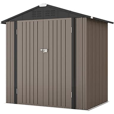 Patiowell 6x4 FT Outdoor Storage Shed, Garden Tool Storage Shed with Sloping Roof and Double Lockable Door, Outdoor Shed for Garden Backyard Patio Lawn, Brown