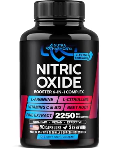 Nitric Oxide Supplement for Men & Women 2250 mg - Nitric Oxide Booster - Pine Bark | L-Arginine | L-Citrulline | Beet Root | Vitamin C & B12 - Muscles, Energy & Circulation - Made in USA, 90 Capsules