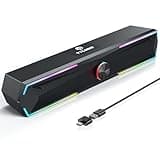 Tylubio Bluetooth Computer Speakers for Desktop with Clear Sound, Flowing LED Computer Speaker for Desktop Laptop Monitor, Bluetooth & USB Input Black