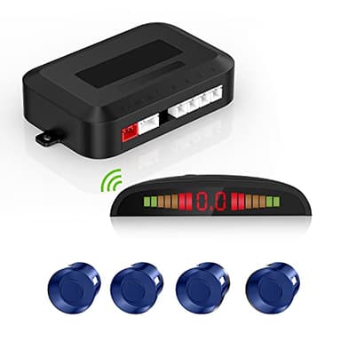 Cordless Parking Sensor, Reverse Radar System with 4 Car Backup Sensors, LED Distance Display with Sound Warning + 4 Blue Parking Sensors for Cars, Vans, RVs, and Trailers