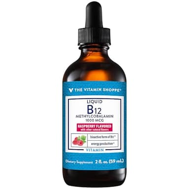 The Vitamin Shoppe Liquid B12 Methylcobalamin 1000 MCG - Energy Production | Raspberry Flavor Drops | 2 oz | Fast Absorption