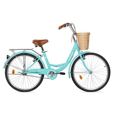 Max4out Beach Cruiser Bike for Adult, Womens Bicycle with Rattan Front Basket, 26 Inch Comfort Bikes with Adjustable Seat and Dual V-Brake (24 Green)