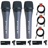 Sennheiser 3x e 835 Wired Cardioid Handheld Dynamic Lead Vocal Stage Microphone with Clip - With 3x Pyle PPMCL15 15ft Symmetric Microphone Cable, XLR Female to XLR Male
