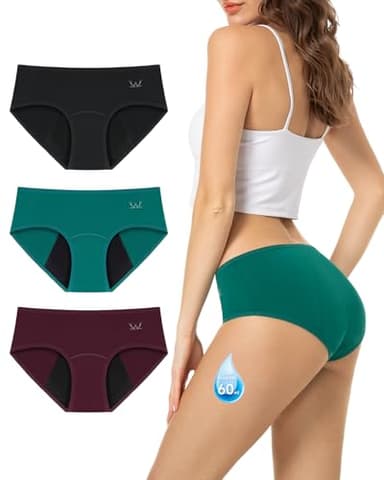 TANSTC Heavy Flow Leakproof Period Underwear Women Cotton Postpartum Teens Hipster 3 Pack Dark Color M