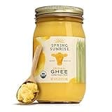 Spring Sunrise Organic Grass Fed Ghee Butter - USDA Certified Organic Clarified Butter - Paleo, Keto Friendly, Non-GMO, Gluten, & Casein Free Cooking Oil - Sustainably Sourced (16oz Jar)