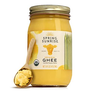 Spring Sunrise Grass Fed Organic Ghee - USDA Certified Clarified Butter - Keto & Paleo Friendly, Non-GMO, Gluten & Casein Free Cooking Oil - Sustainably Sourced - 16 oz Jar