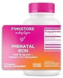 Pink Stork Prenatal Iron Supplement for Women - 18 mg Non-Constipating Iron & Vitamin C for Pregnancy, Postpartum, & Breastfeeding - Focus, Fatigue, & Blood Cell Production - 2 Month Supply
