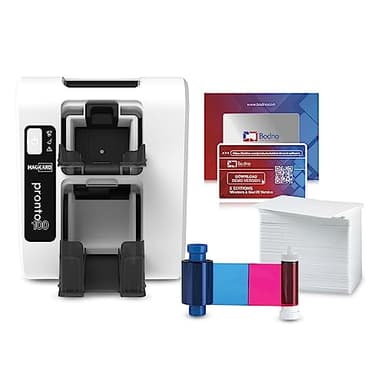 Bodno Magicard Pronto 100 ID Card Printer & Complete Supplies Package ID Software - Bronze Edition
