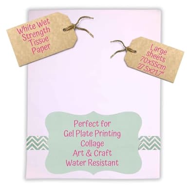 Carnival Papers Wet Strength White Tissue Paper 10 Sheets Alternative to Deli Paper for Model Making, Geli Printing, Mixed Media Crafts etc Resistant to Tearing When Wet