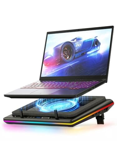 llano V12 Gaming Laptop Cooling Pad, RGB Laptop Cooler, Laptop Cooling Fan Stand with 5.5 Inch Powerful Turbofan, for 15.6-19in Laptop, Adjustable Speed, Dustproof, 3-Port USB Hub, Black (RGB)